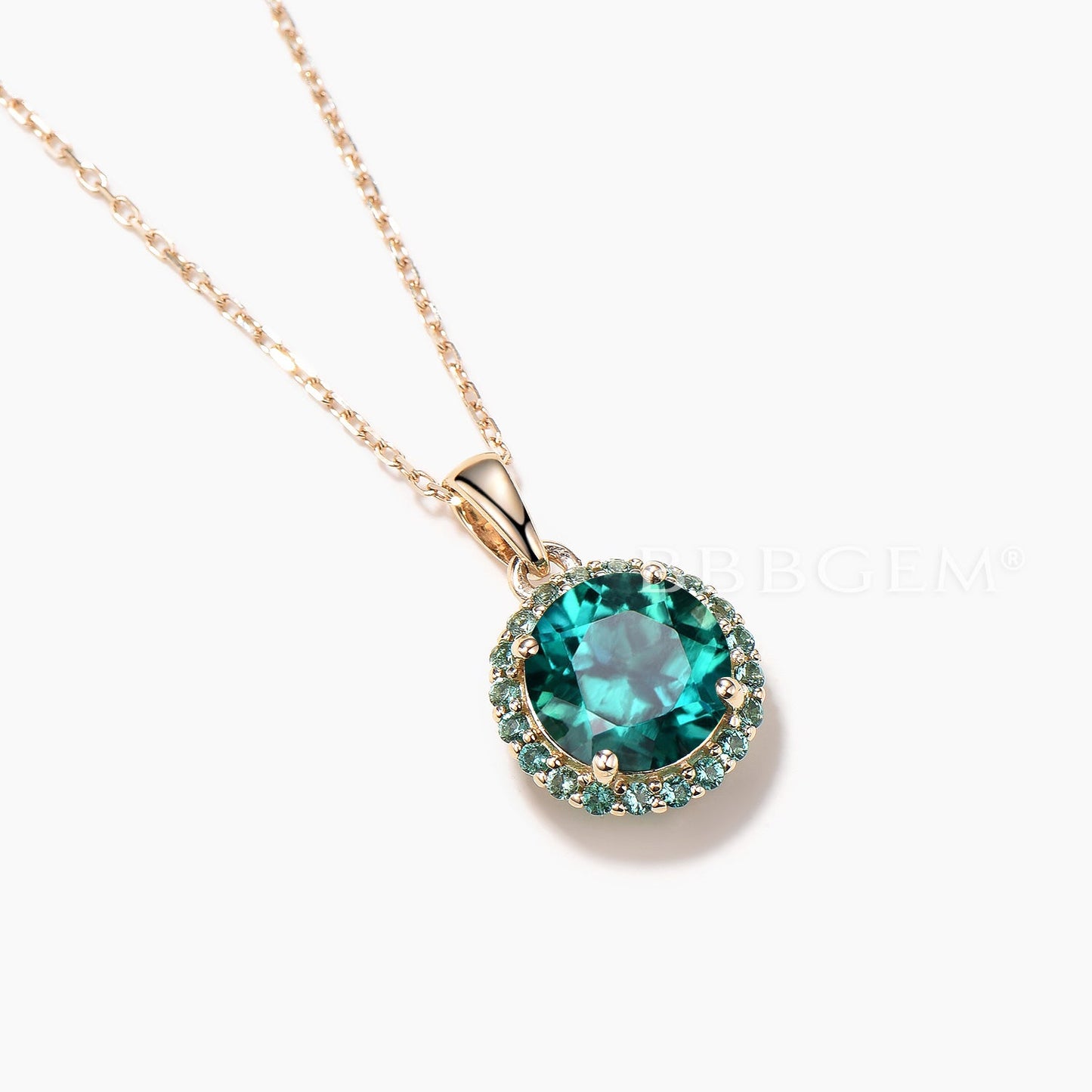 2CT Round Cut Emerald Necklace Emerald Halo Yellow Gold Wedding Pendant