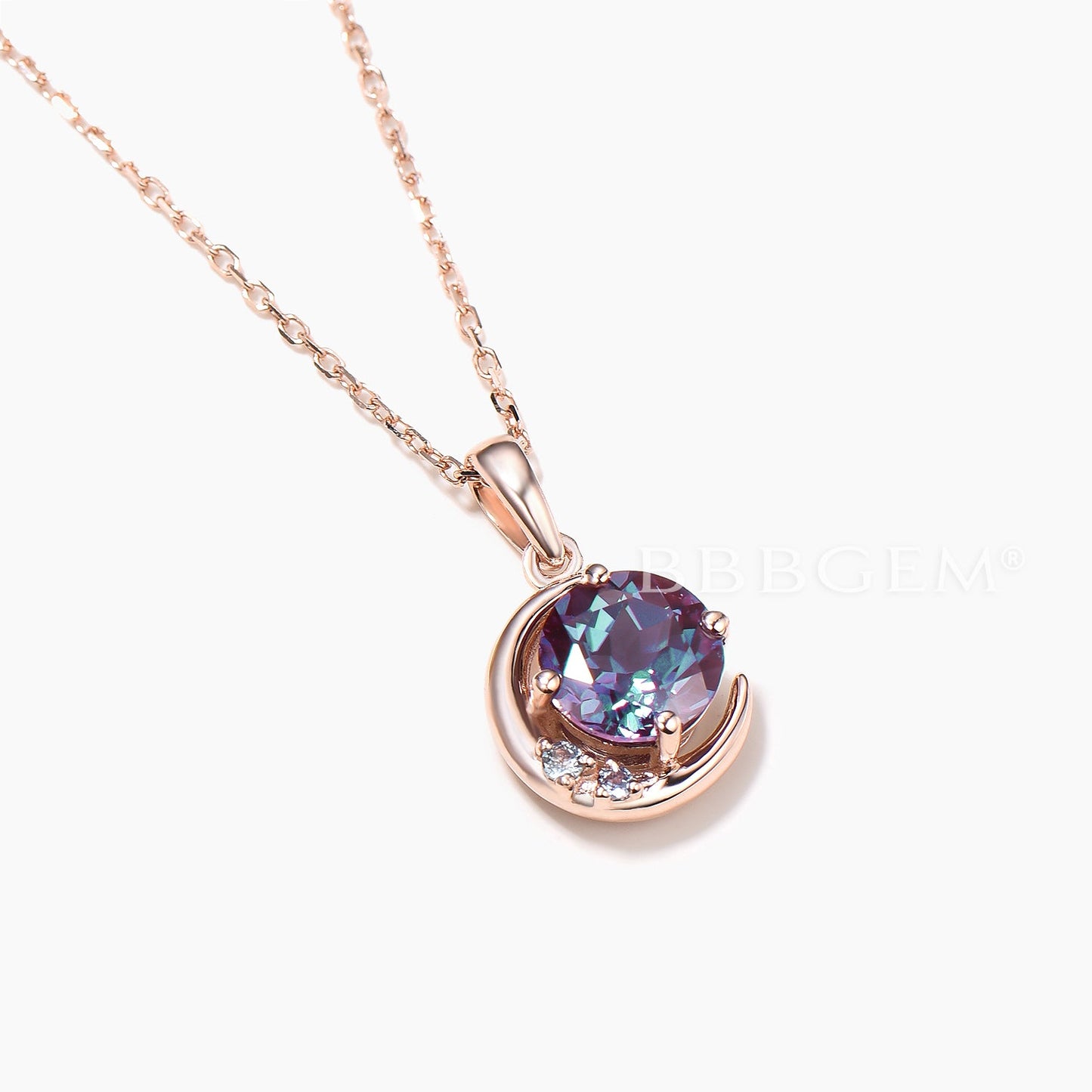 Round Cut Color-change Alexandrite Moon Necklace Three Stone Celestial Pendant