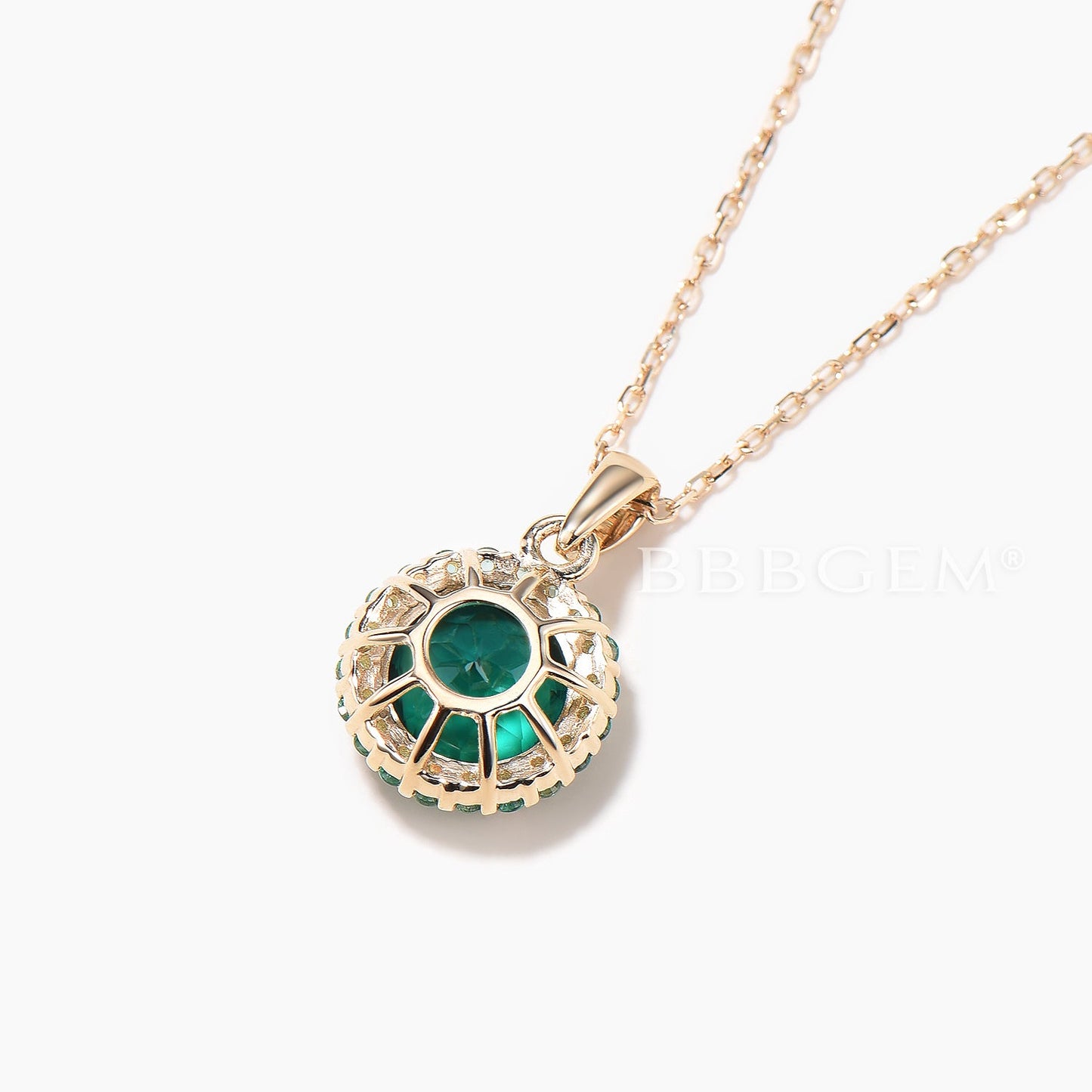 2CT Round Cut Emerald Necklace Emerald Halo Yellow Gold Wedding Pendant