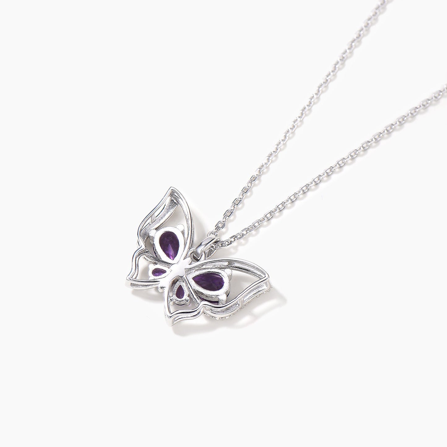 Pear Cut Natural Amethyst Butterfly Pendant Diamond Nature Inspired Necklace
