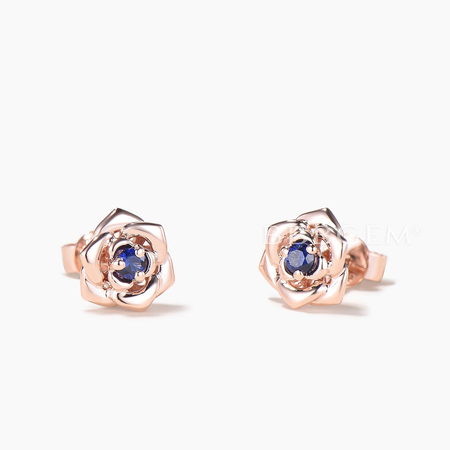 Round Cut Sapphire Floral Stud Earrings Nature Inspired Solitarie Earrings