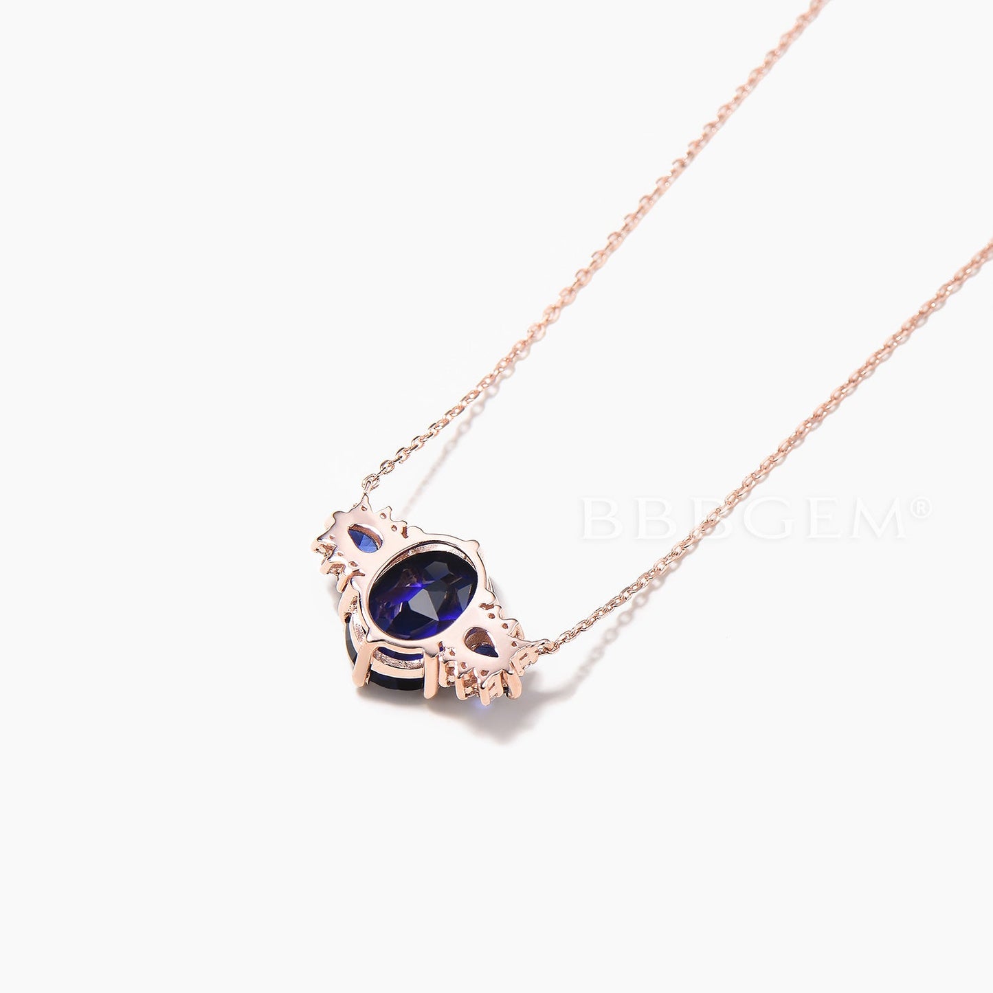 1.5CT Oval Cut Sapphire Pendant Diamond Cluster Rose Gold Necklace