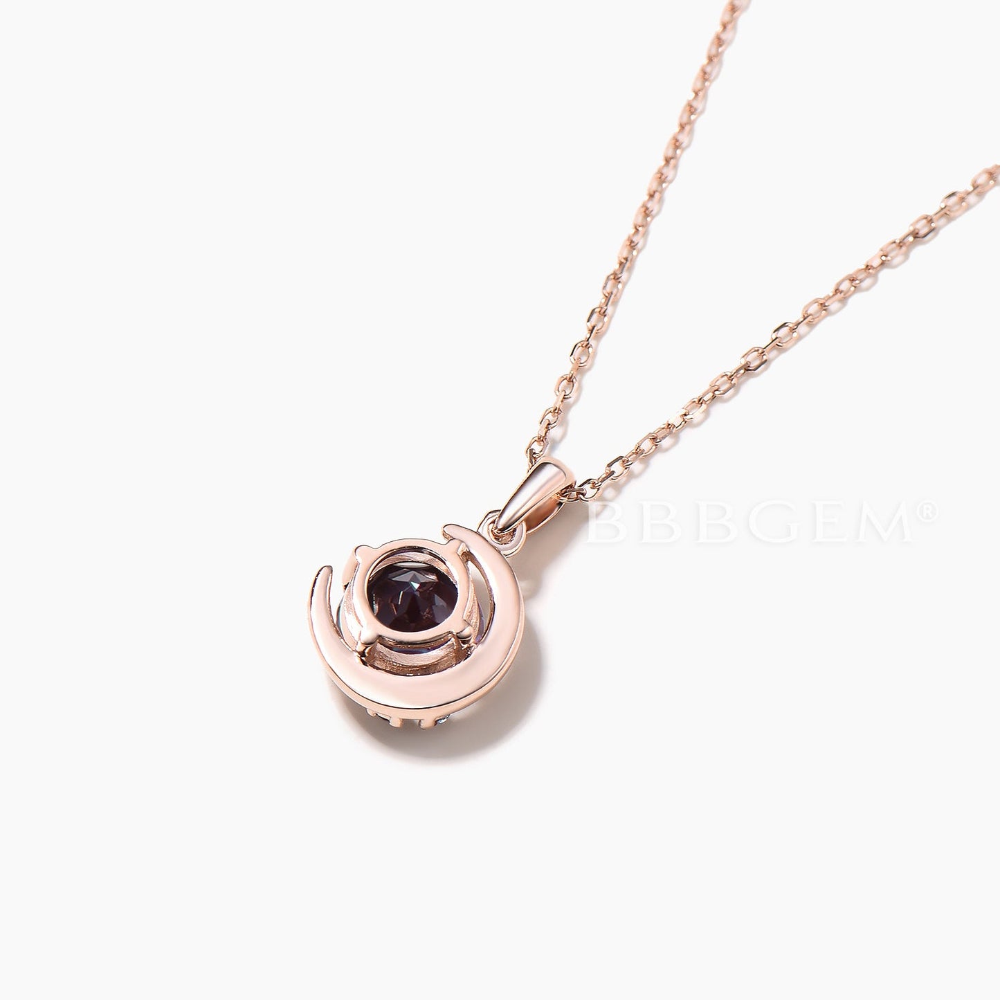 Round Cut Color-change Alexandrite Moon Necklace Three Stone Celestial Pendant