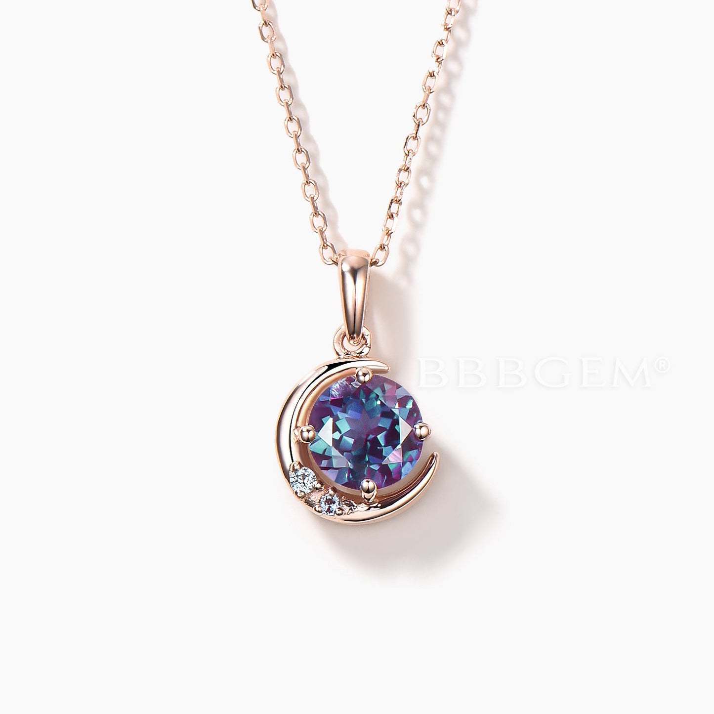 Round Cut Color-change Alexandrite Moon Necklace Three Stone Celestial Pendant