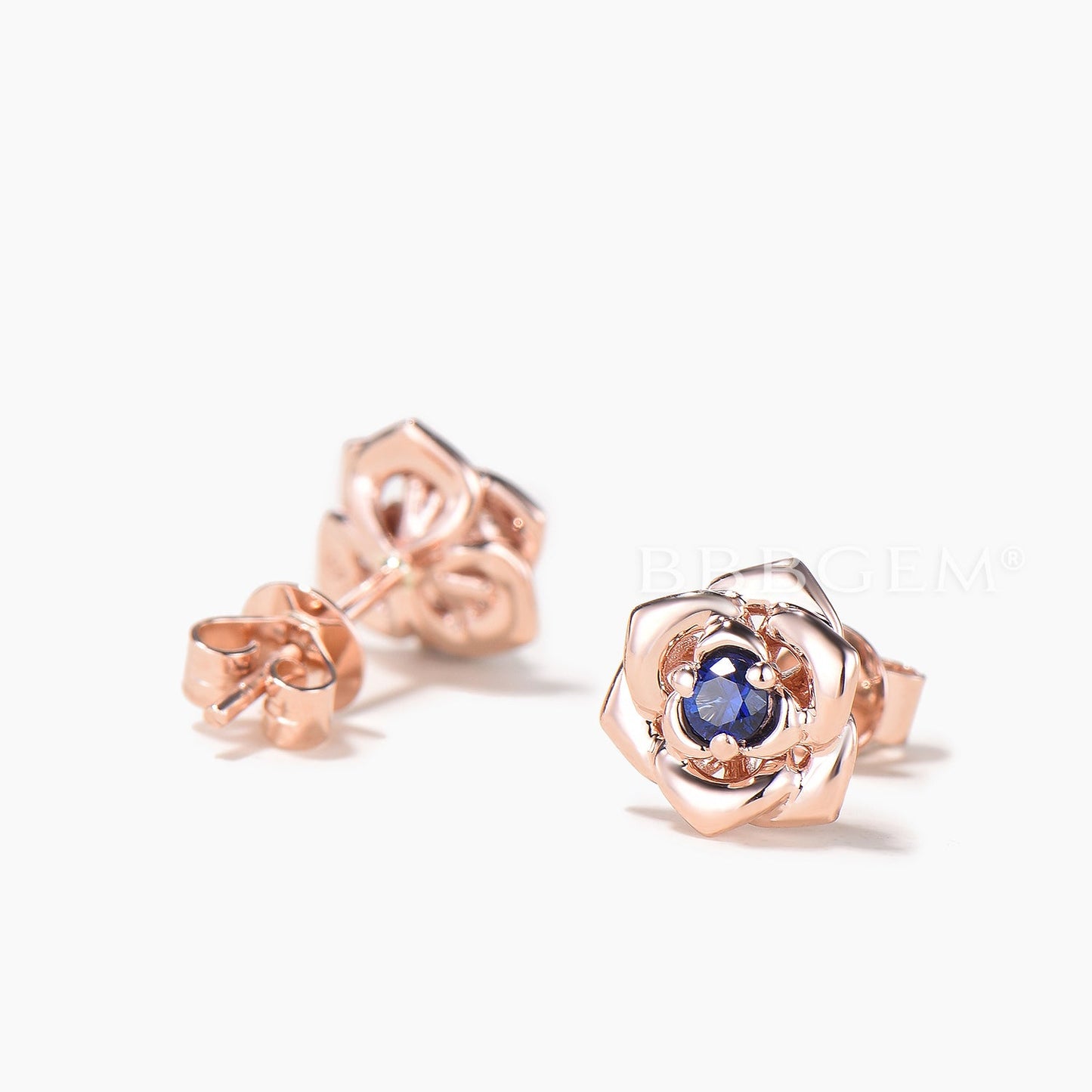 Round Cut Sapphire Floral Stud Earrings Nature Inspired Solitarie Earrings
