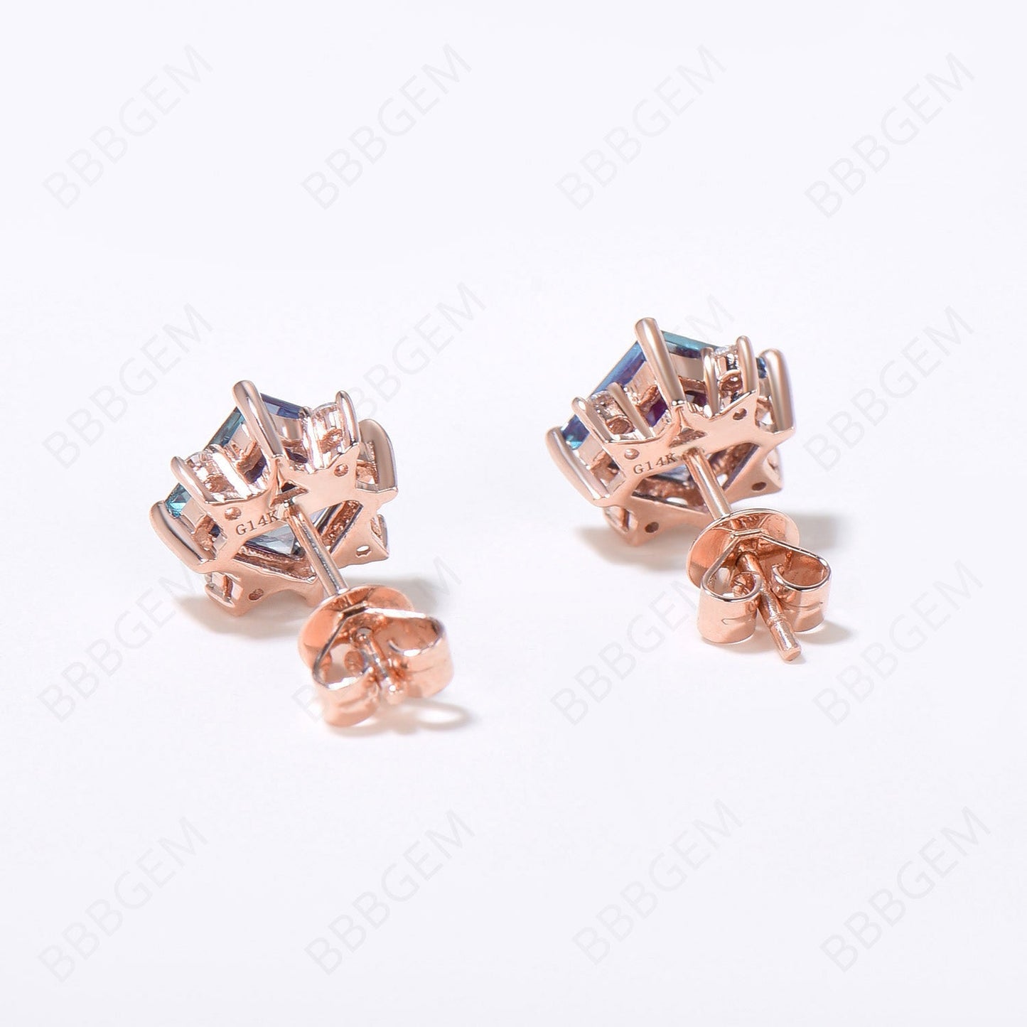 Princess Cut Alexandrite Stud Earrings Flower Earrings Minimalist June Birthstone Jewelry Wedding Earrings