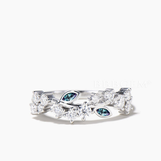 Marquise Color-change Alexandrite Round Moissanite Eternity Engagement Ring