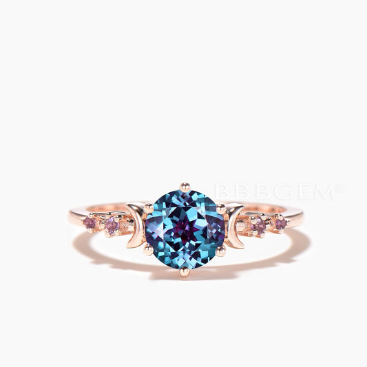Natural alexandrite engagement ring in rose gold