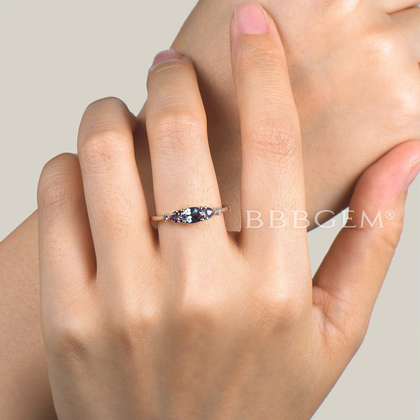 Alexandrite 5 Stone Ring Oval Cut Color-change Alexandrite Engagement Ring