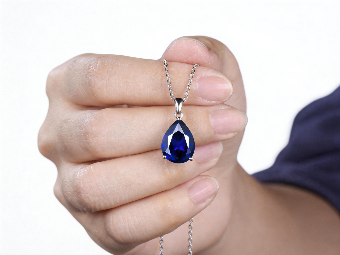 6ct Pear Cut Blue Sapphire Necklace