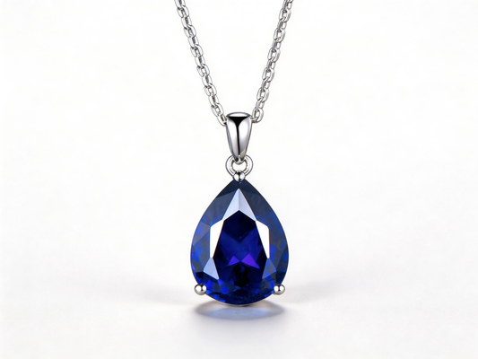 6ct Pear Cut Blue Sapphire Necklace