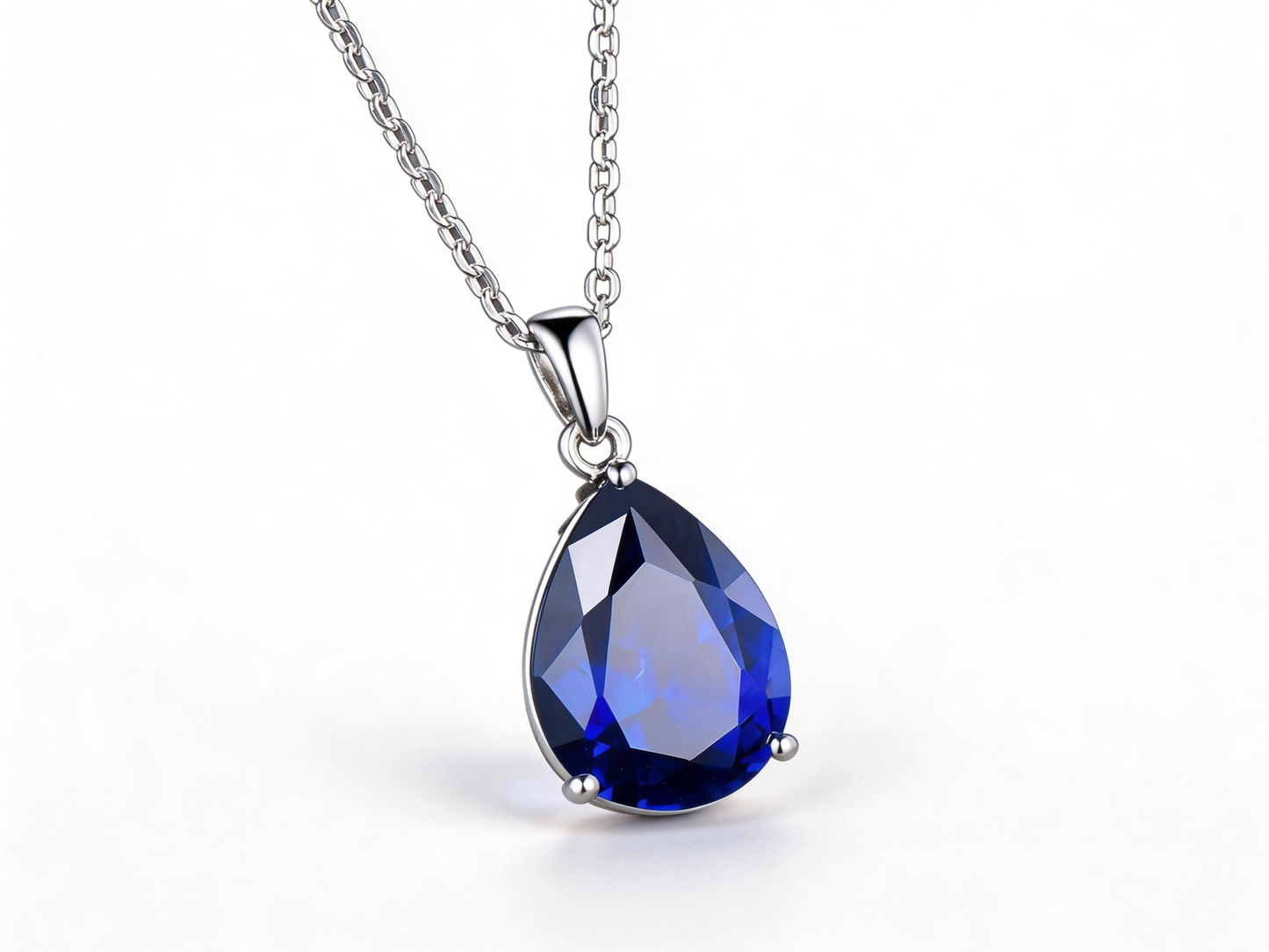 6ct Pear Cut Blue Sapphire Necklace