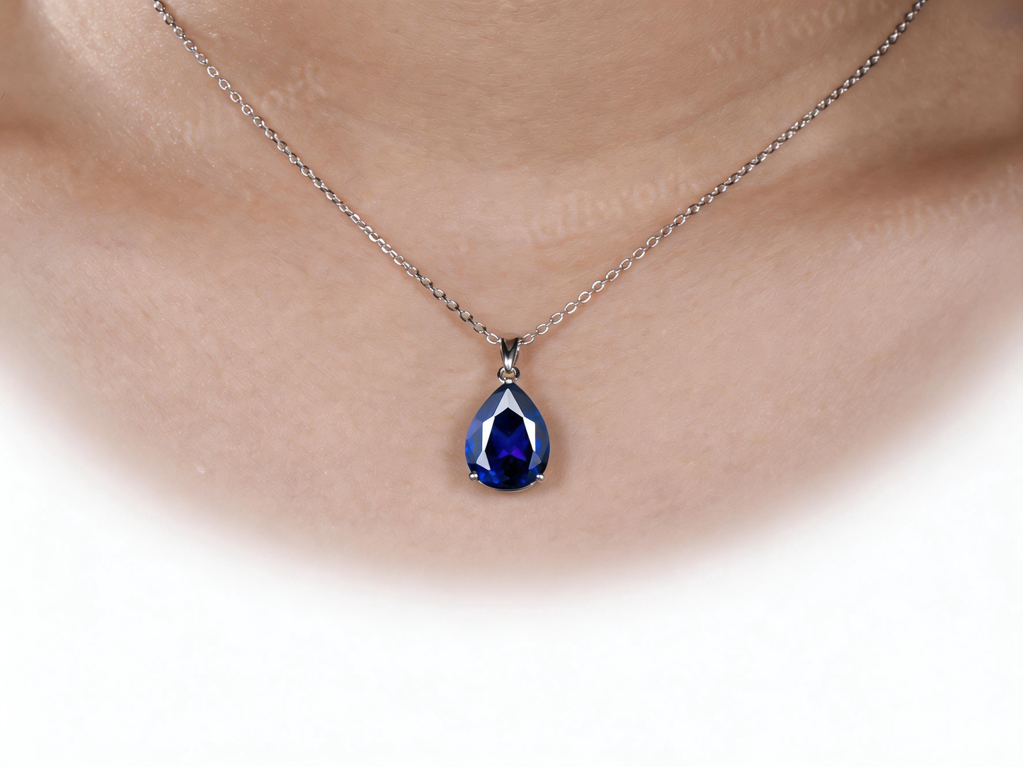 6ct Pear Cut Blue Sapphire Necklace