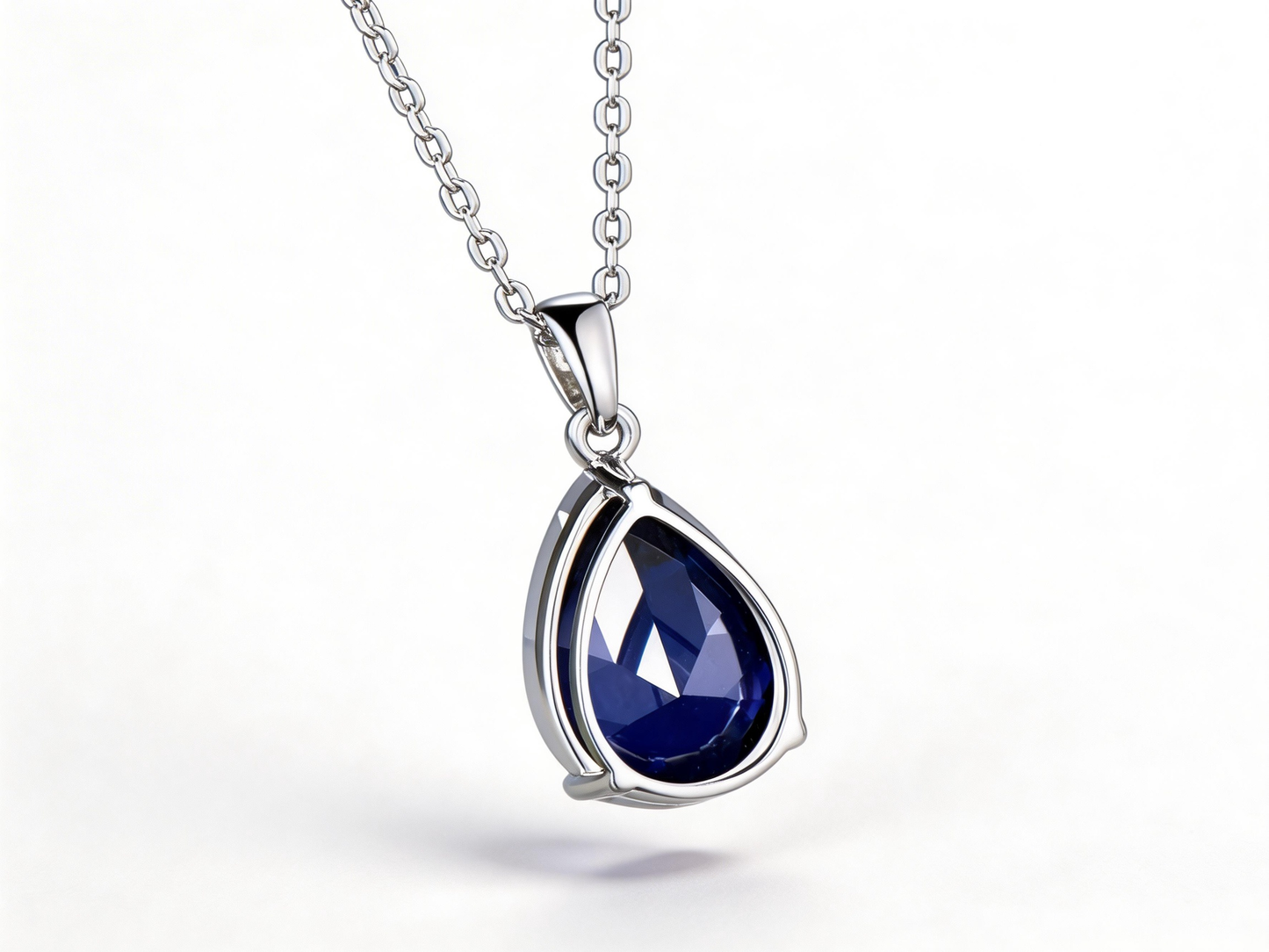 6ct Pear Cut Blue Sapphire Necklace