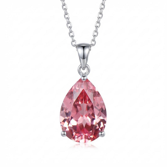 6ct Pear Cut Padparadscha Necklace | Peach Pink Sapphire Teardrop Pendant | Whisper Vow