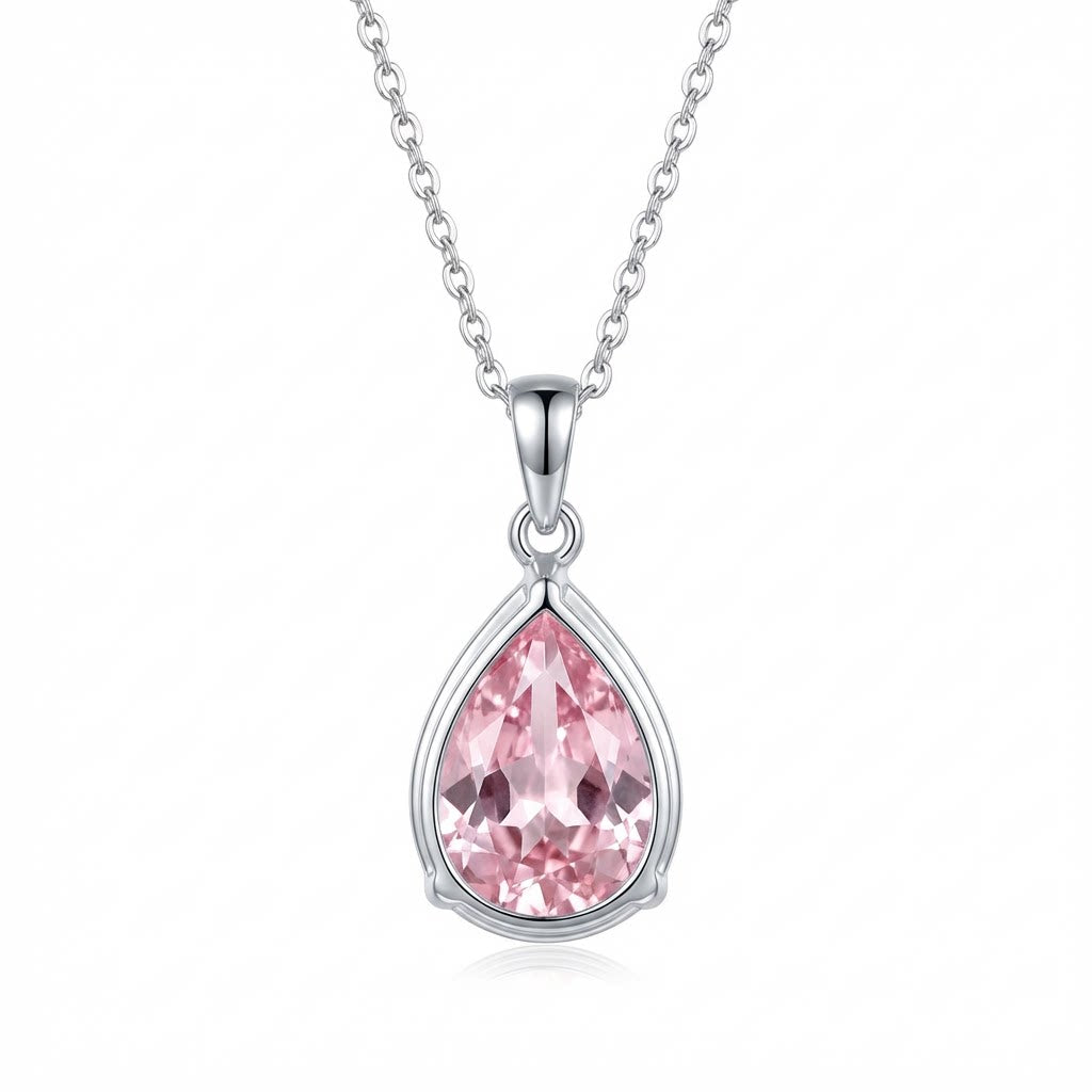 6ct Pear Cut Padparadscha Necklace | Peach Pink Sapphire Teardrop Pendant | Whisper Vow