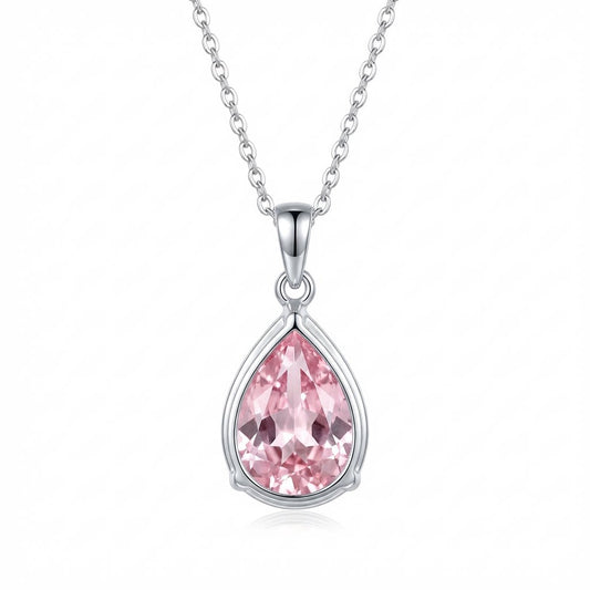 6ct Pear Cut Padparadscha Necklace | Peach Pink Sapphire Teardrop Pendant | Whisper Vow