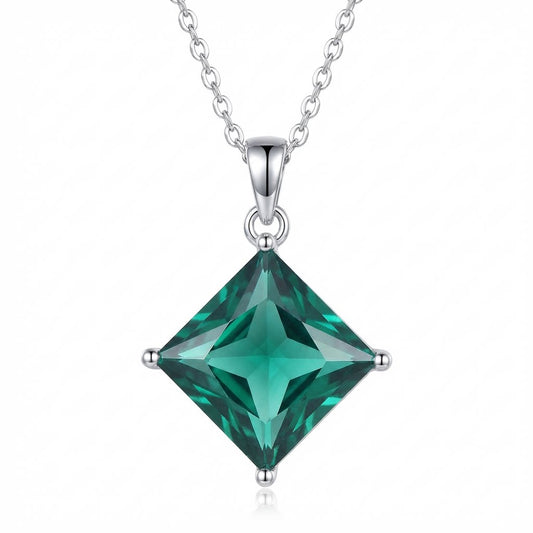 6ct Princess Cut Emerald Necklace | 14K Gold Green Gemstone Pendant | Whisper Vow