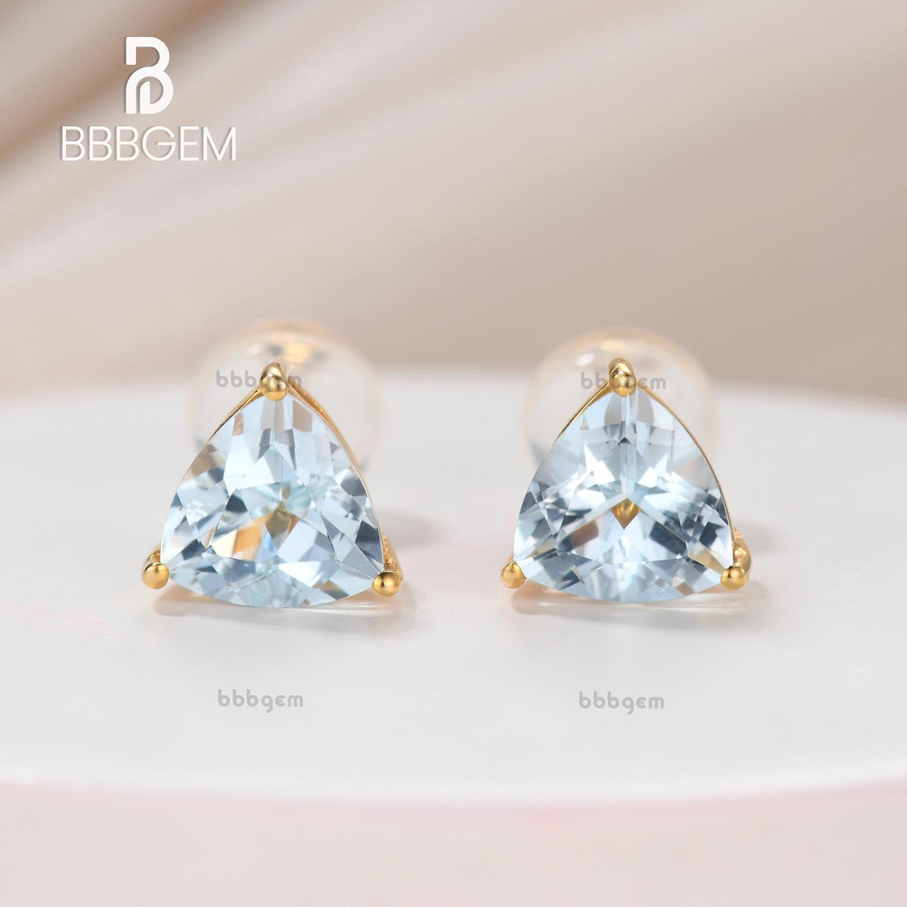 6mm Trillion-Cut Aquamarine Solitaire Stud Earrings in Sterling Silver-Trillion Green Peridot Earrings