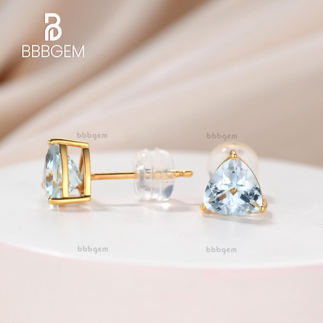 6mm Trillion-Cut Aquamarine Solitaire Stud Earrings in Sterling Silver-Trillion Green Peridot Earrings