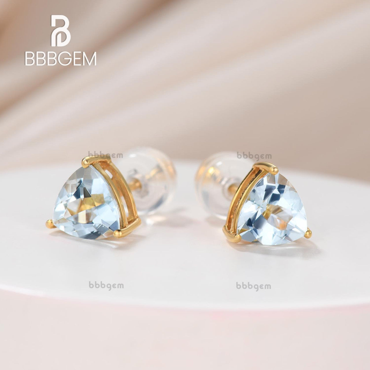 6mm Trillion-Cut Aquamarine Solitaire Stud Earrings in Sterling Silver-Trillion Green Peridot Earrings