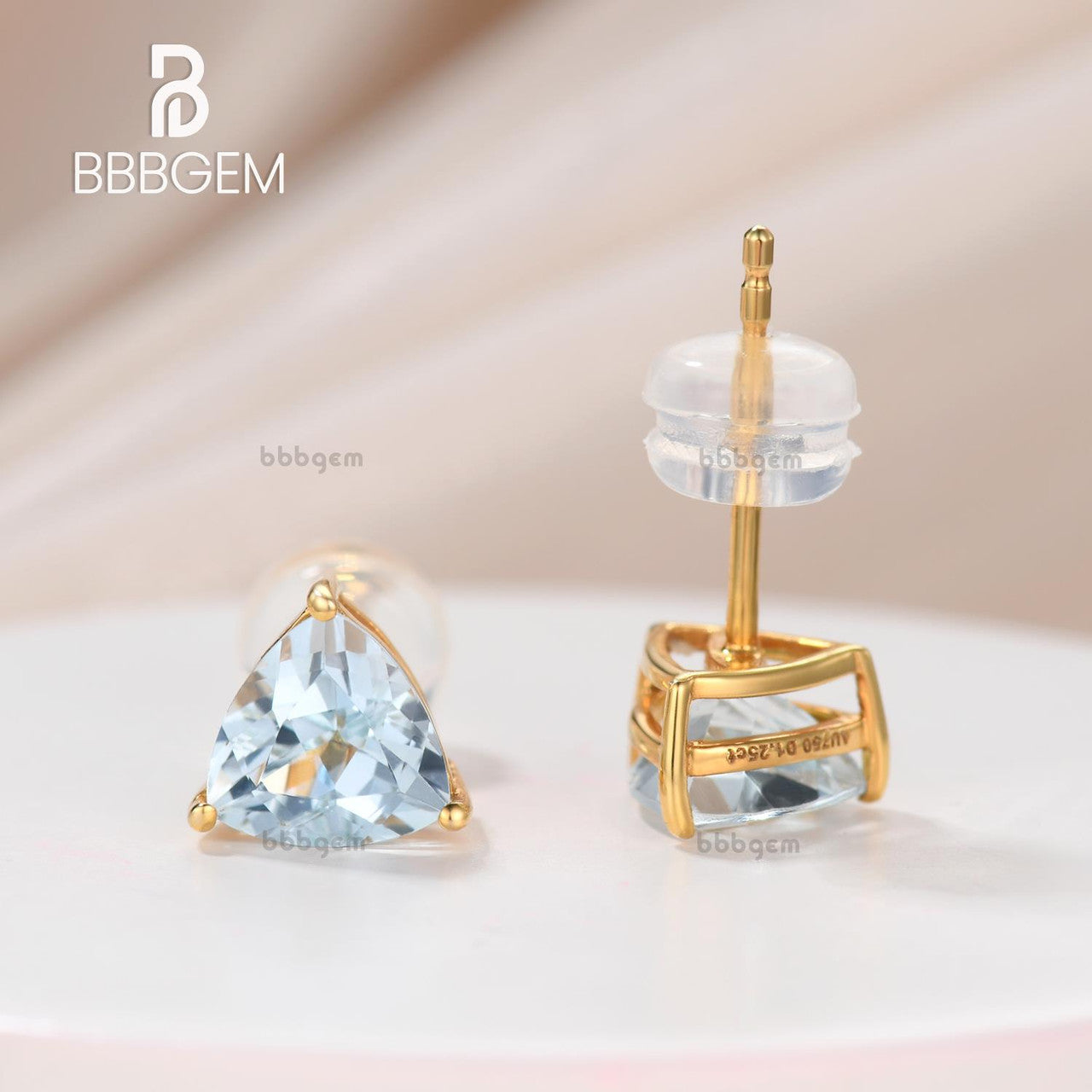 6mm Trillion-Cut Aquamarine Solitaire Stud Earrings in Sterling Silver-Trillion Green Peridot Earrings