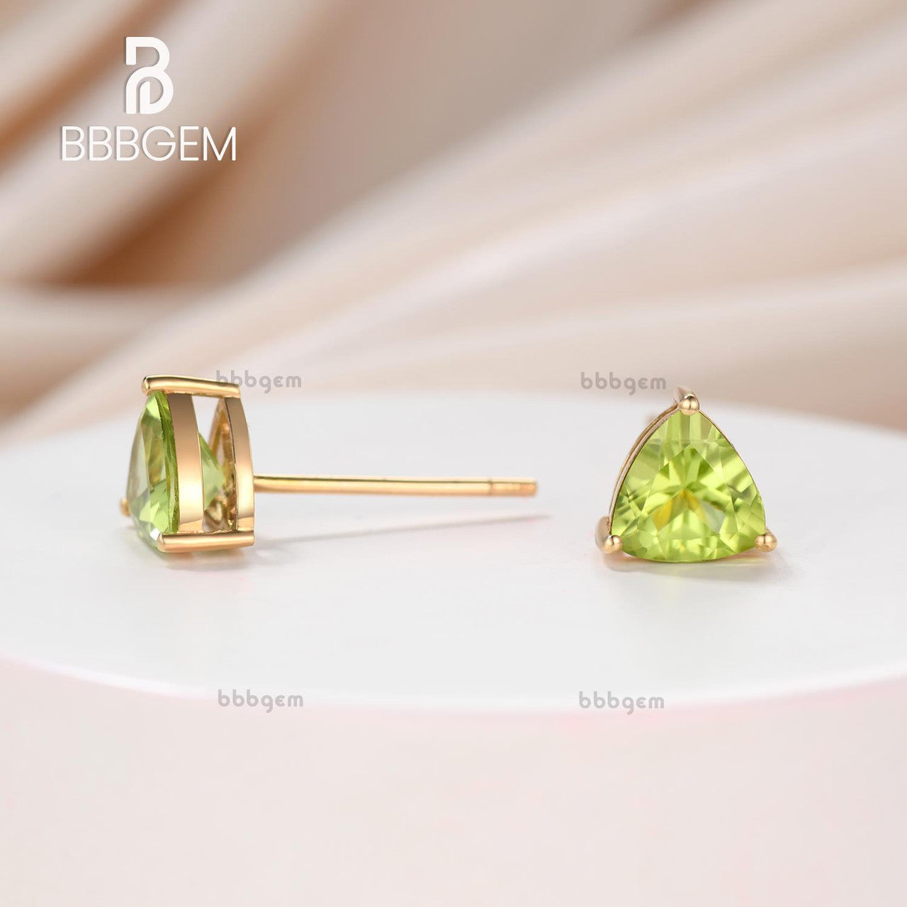 6mm Trillion-Cut Peridot Solitaire Stud Earrings in Sterling Silver-Trillion Green Peridot Earrings