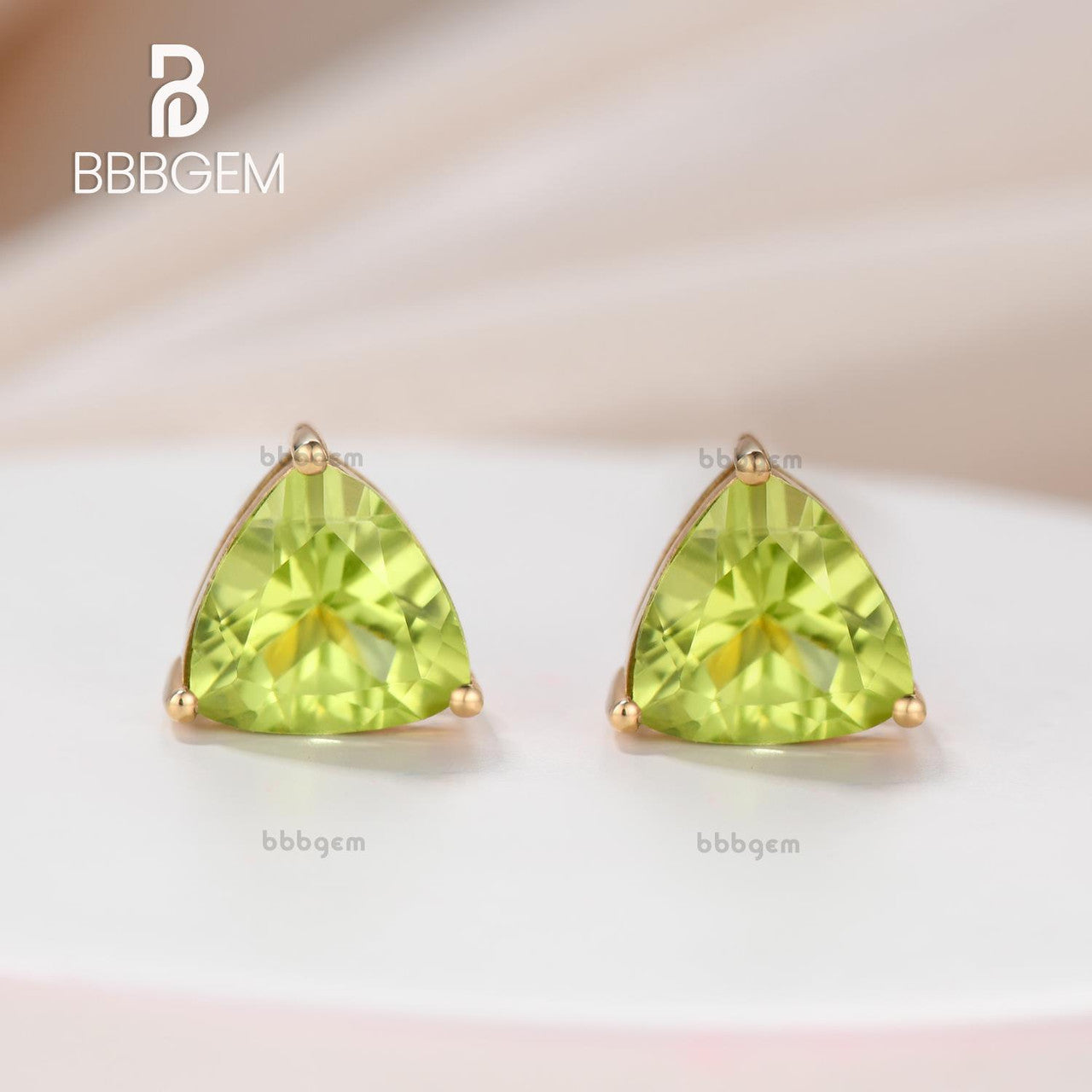 6mm Trillion-Cut Peridot Solitaire Stud Earrings in Sterling Silver-Trillion Green Peridot Earrings