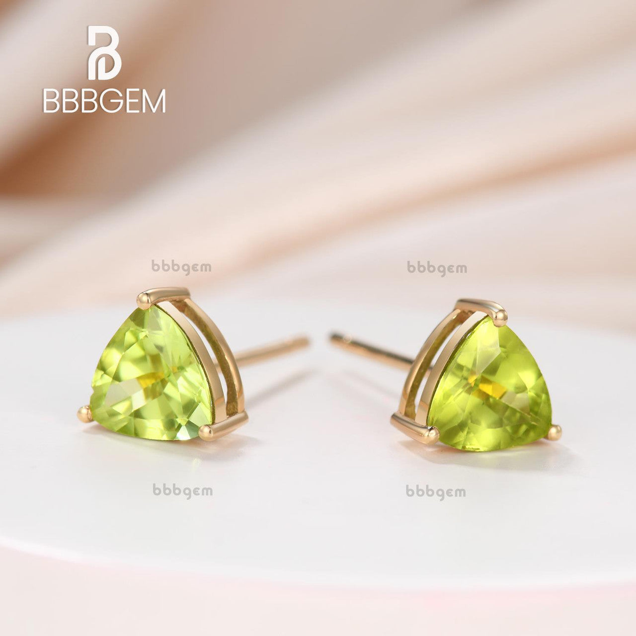 6mm Trillion-Cut Peridot Solitaire Stud Earrings in Sterling Silver-Trillion Green Peridot Earrings