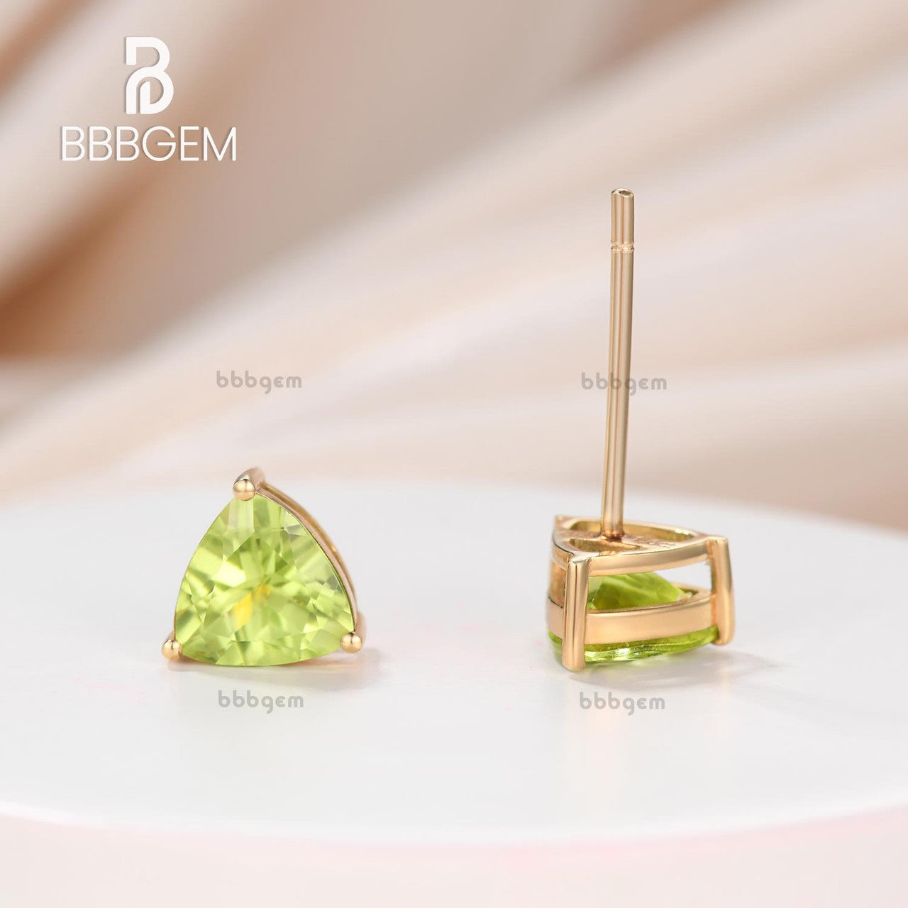 6mm Trillion-Cut Peridot Solitaire Stud Earrings in Sterling Silver-Trillion Green Peridot Earrings
