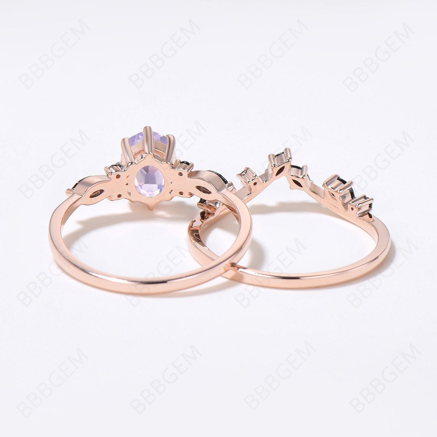Oval Natural Light Purple Lavender Amethyst Engagement Ring Set