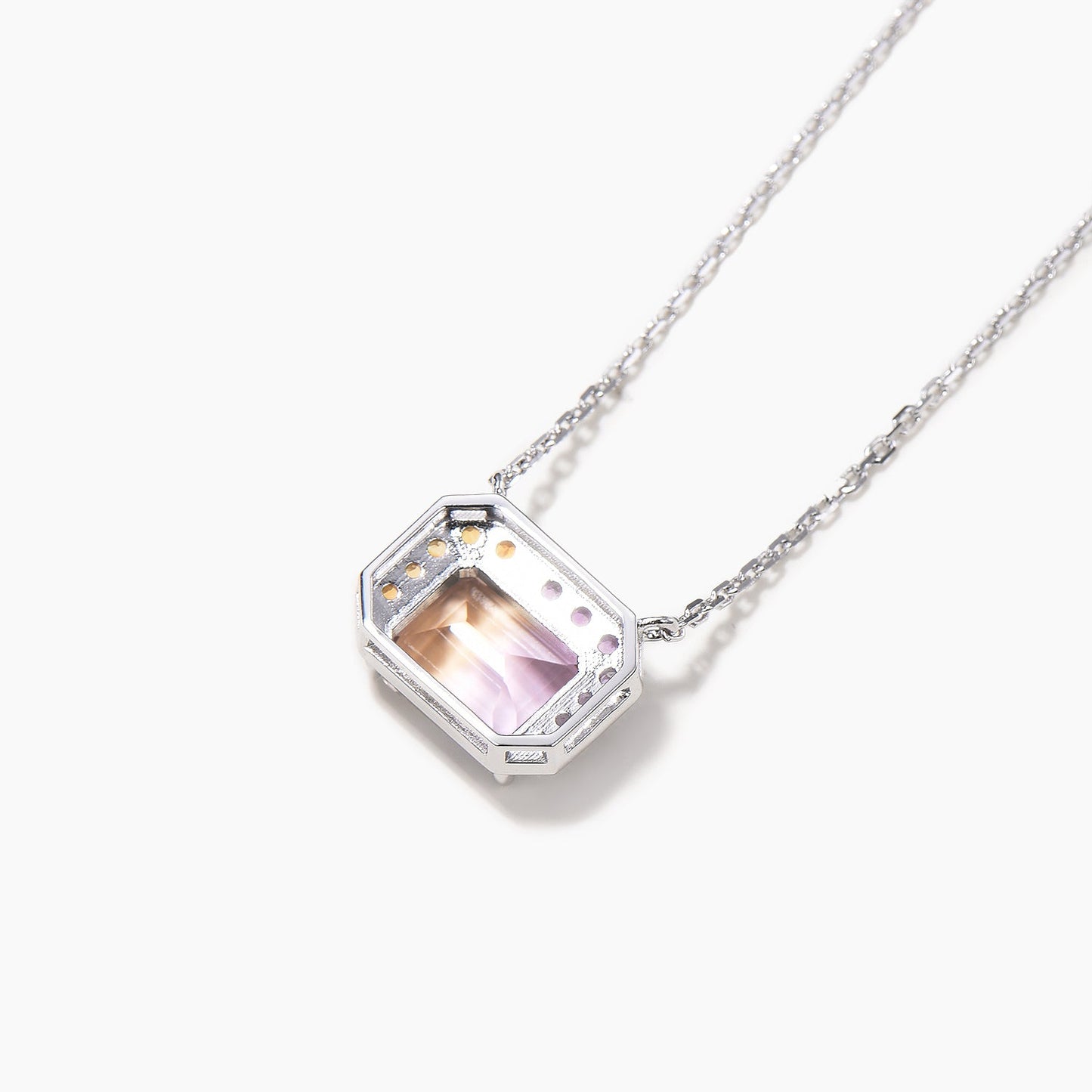 3CT Emerald Cut Natural Ametrine Necklace Amethyst Citrine Halo Pendant