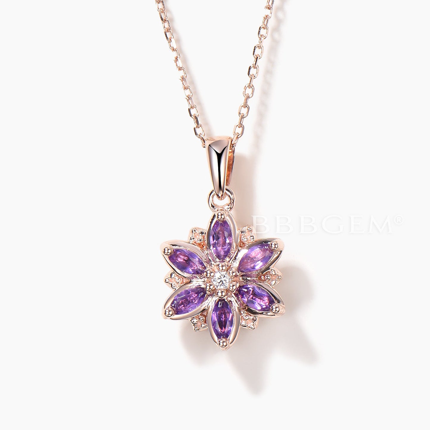Marquise Cut Natural Amethyst Floral Necklace Moissanite Wedding Pendant