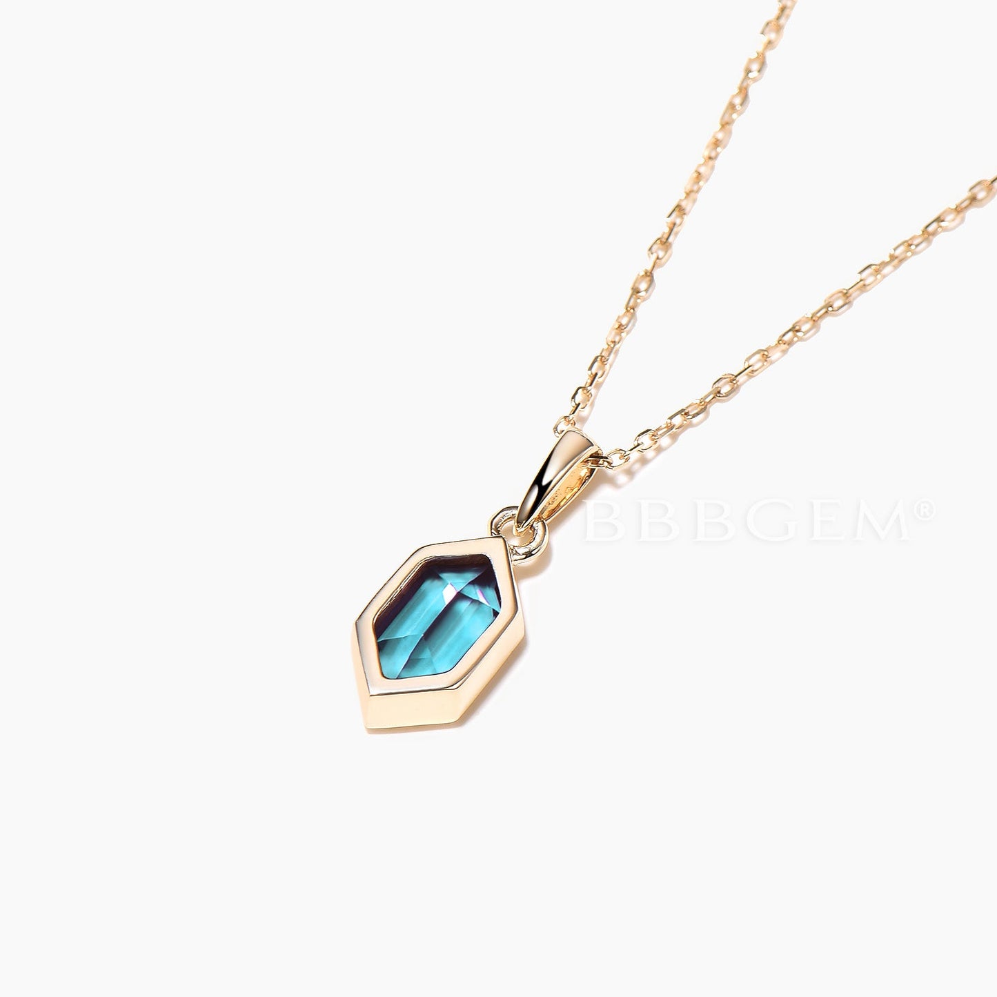 Hexagon Cut Color-change Alexandrite Bezel Setting Necklace Solitaire Pendant
