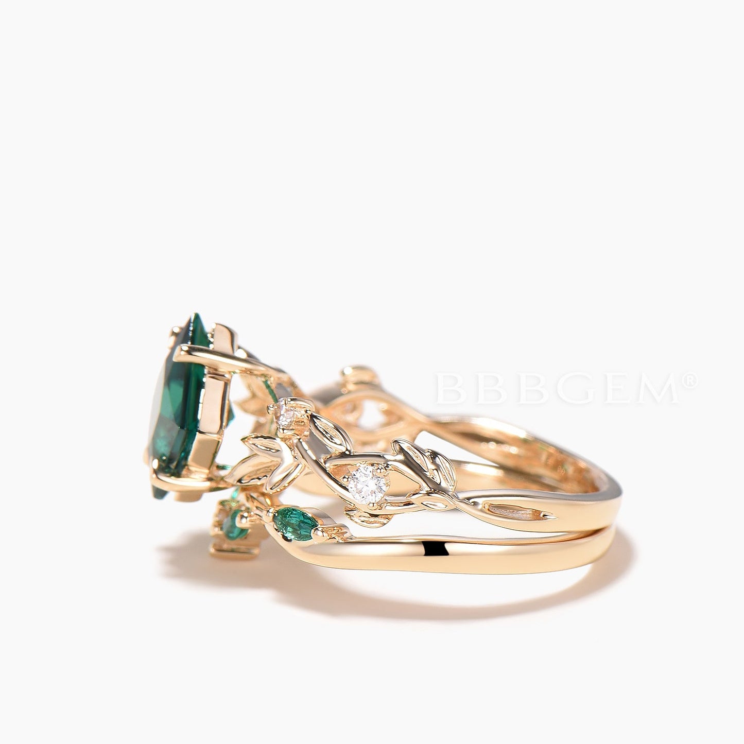 2CT Princess Cut Emerald Split Shank Engagement Ring Diamond Leaf Bridal Set