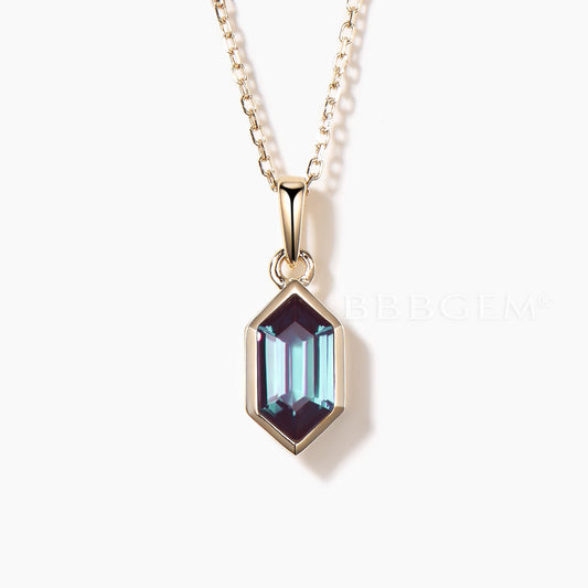 Hexagon Cut Color-change Alexandrite Bezel Setting Necklace Solitaire Pendant