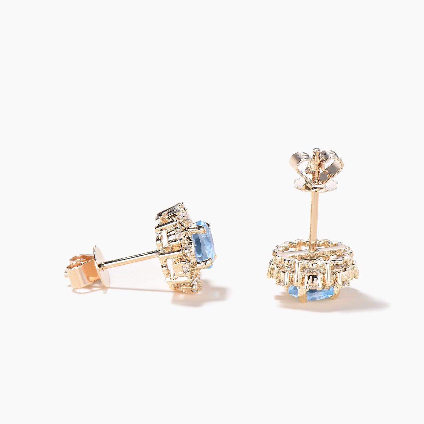 Round Cut Aquamarine Stud Earrings Diamond Cluster Flower Earrings