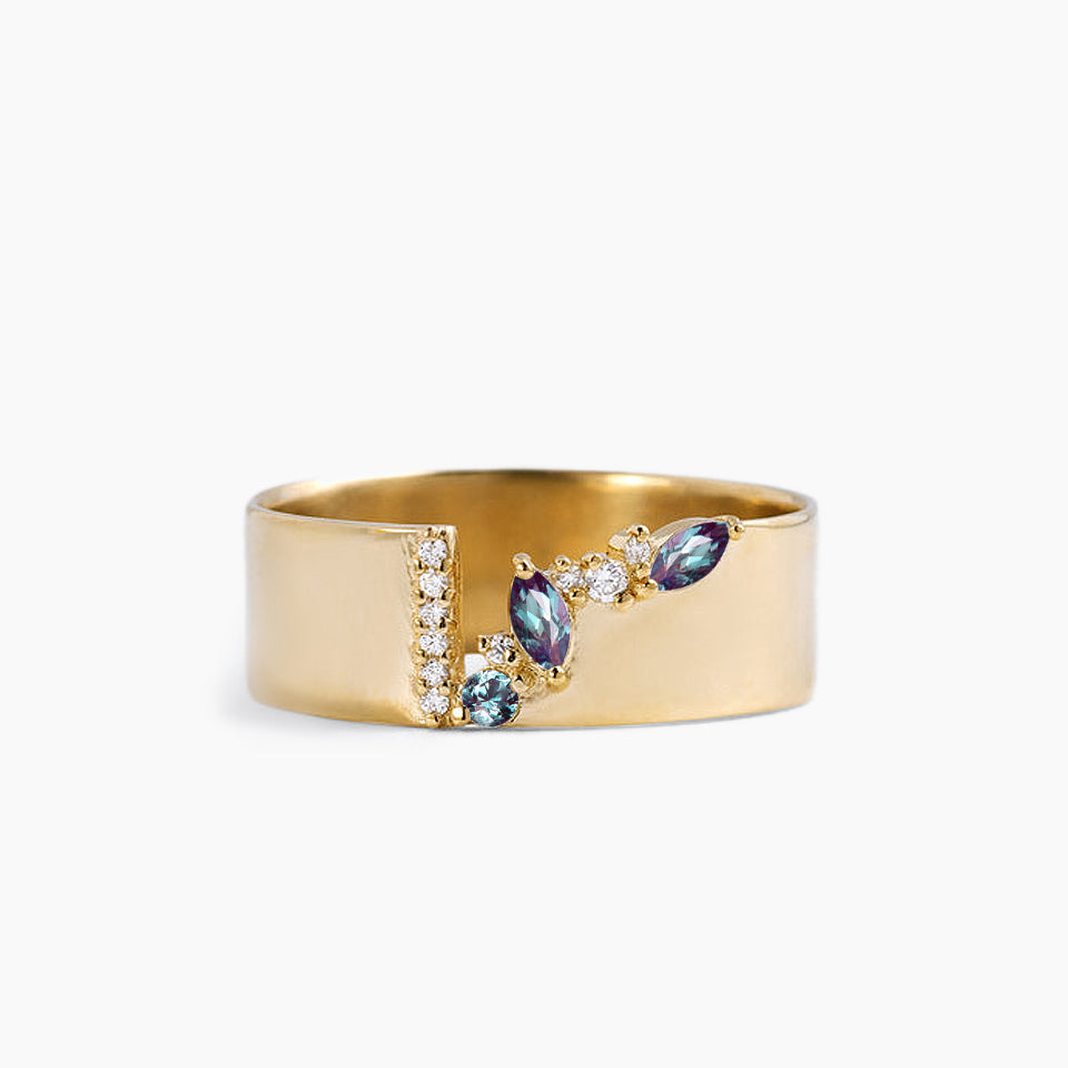 WhisperVow Alexandrite Diamond Cluster Wedding Band