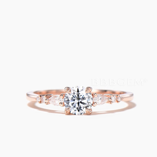 Round Cut Lab-grown Diamond Igi Certificate Moissanite Cluster Engegament Ring