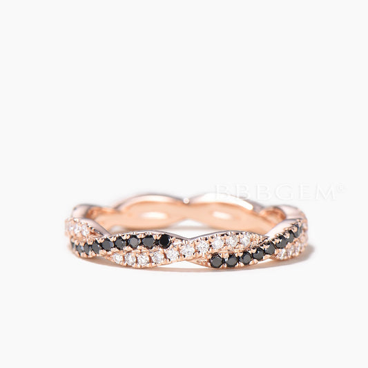 Round Cut Diamond Wedding Ring Spinel Moissanite Twisted Full Eternity Band