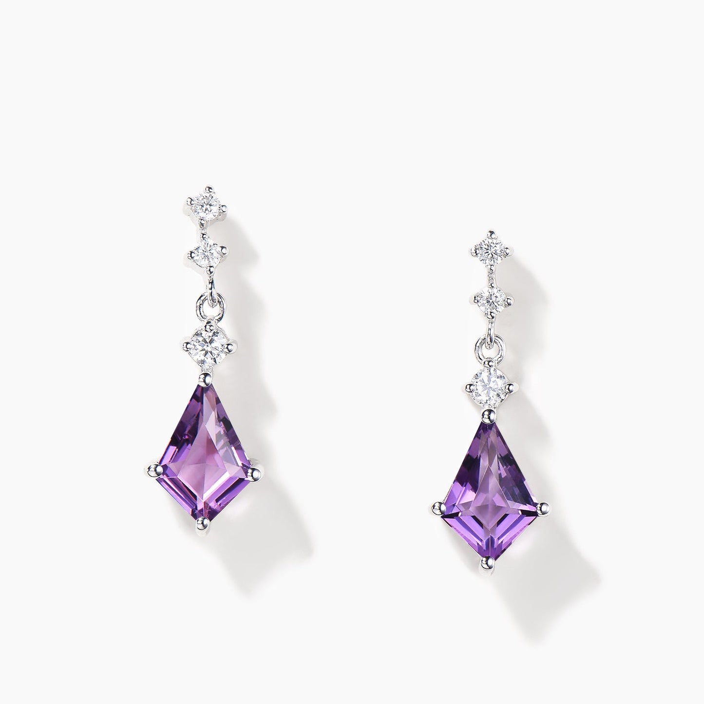 Kite Cut Natural Amethyst Drop Earrings Diamond Minimalist Dangle Crystal Earrings