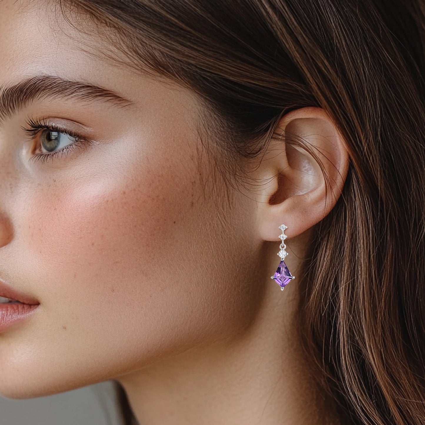 Kite Cut Natural Amethyst Drop Earrings Diamond Minimalist Dangle Crystal Earrings
