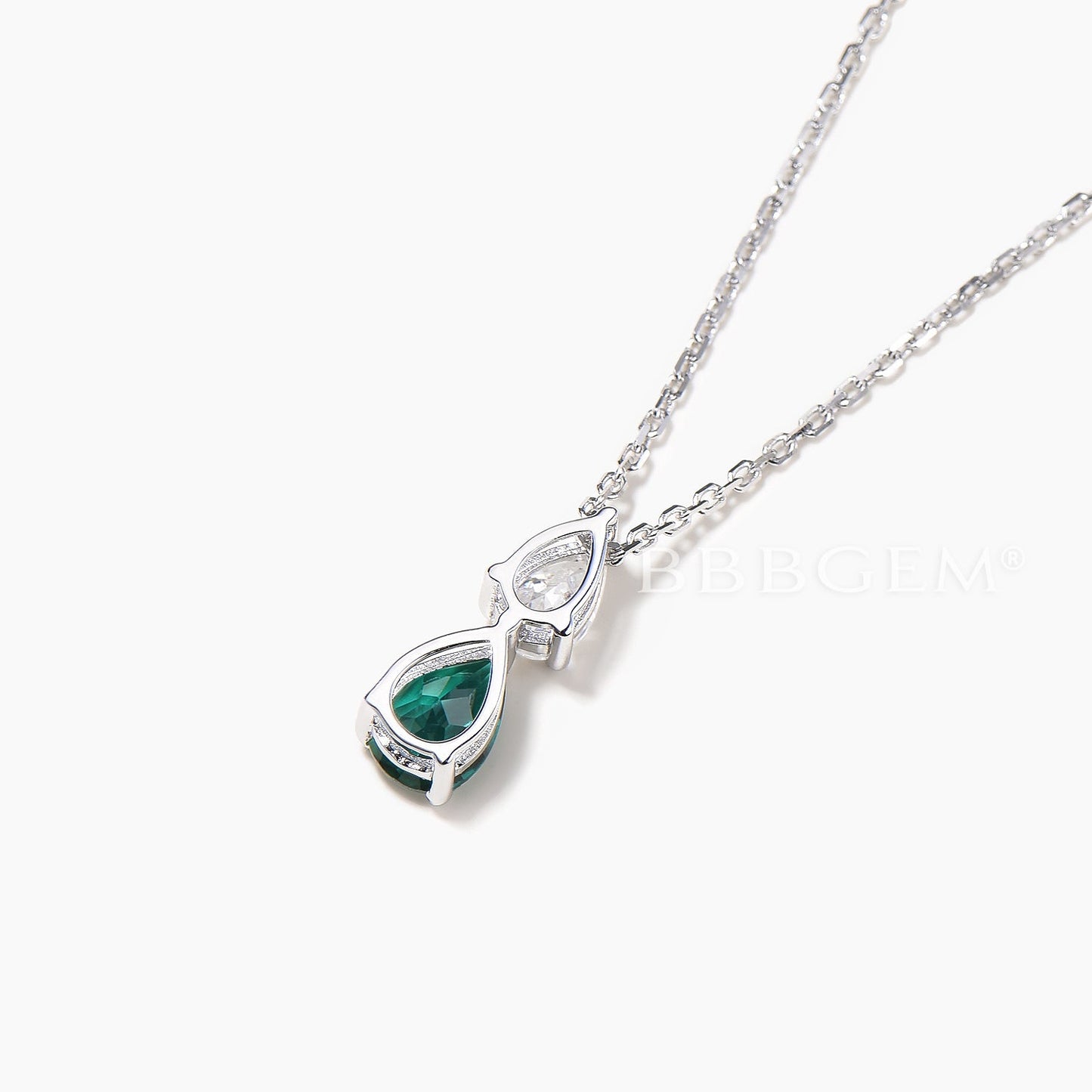 Teardrop Cut Emerald Moissanite Pendant Toi et Moi White Gold Wedding Necklace