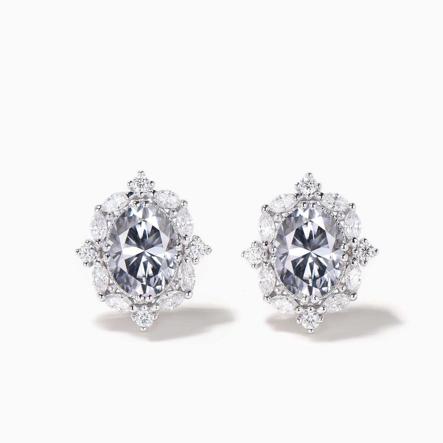 Oval Cut Moissanite Stud Earrings Marquise Moissanite Halo White Gold Earrings