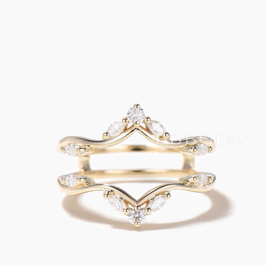 Mixed Cut Diamond Moissanite Ring Enhancer Double Curved Matching Band