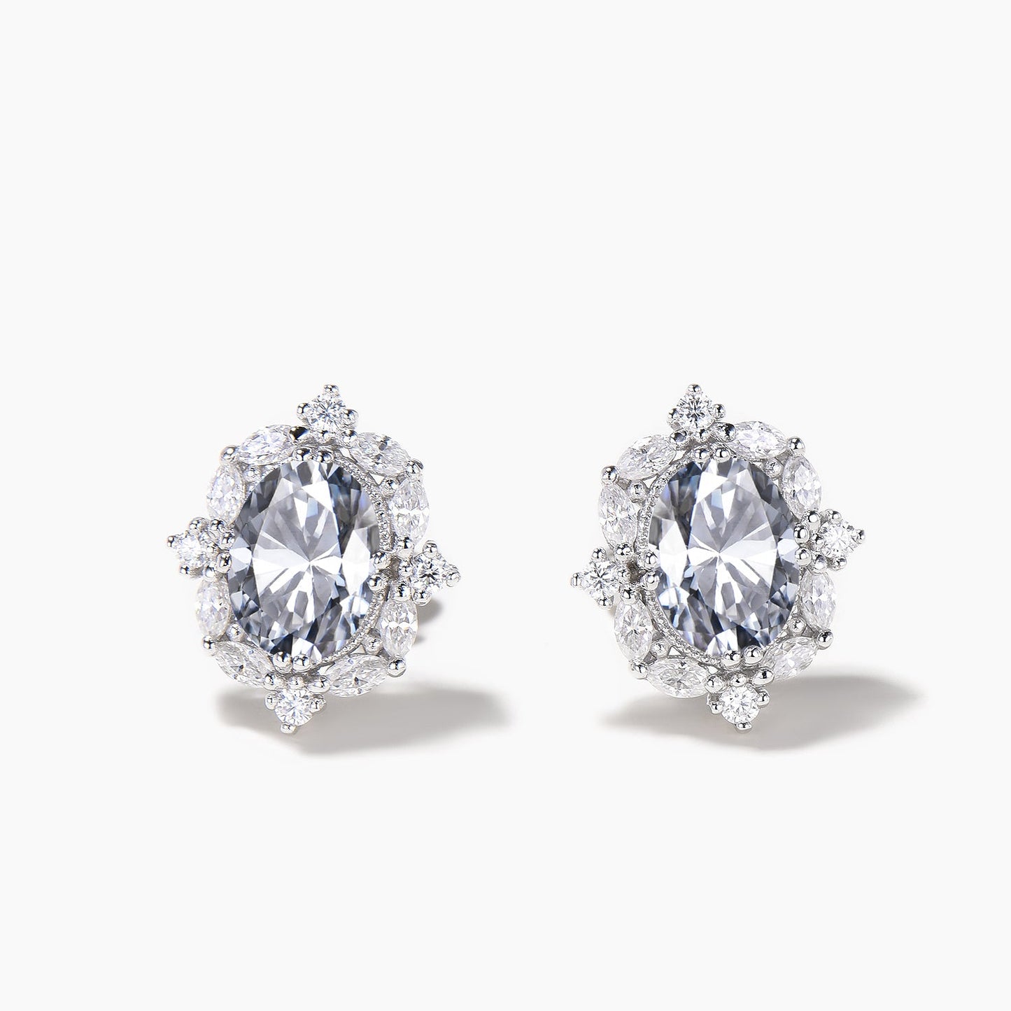 Oval Cut Moissanite Stud Earrings Marquise Moissanite Halo White Gold Earrings