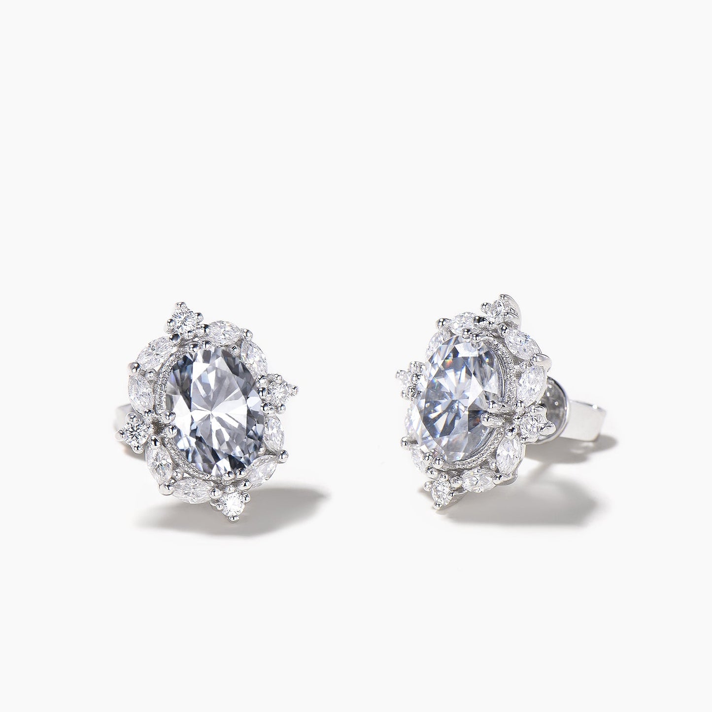 Oval Cut Moissanite Stud Earrings Marquise Moissanite Halo White Gold Earrings