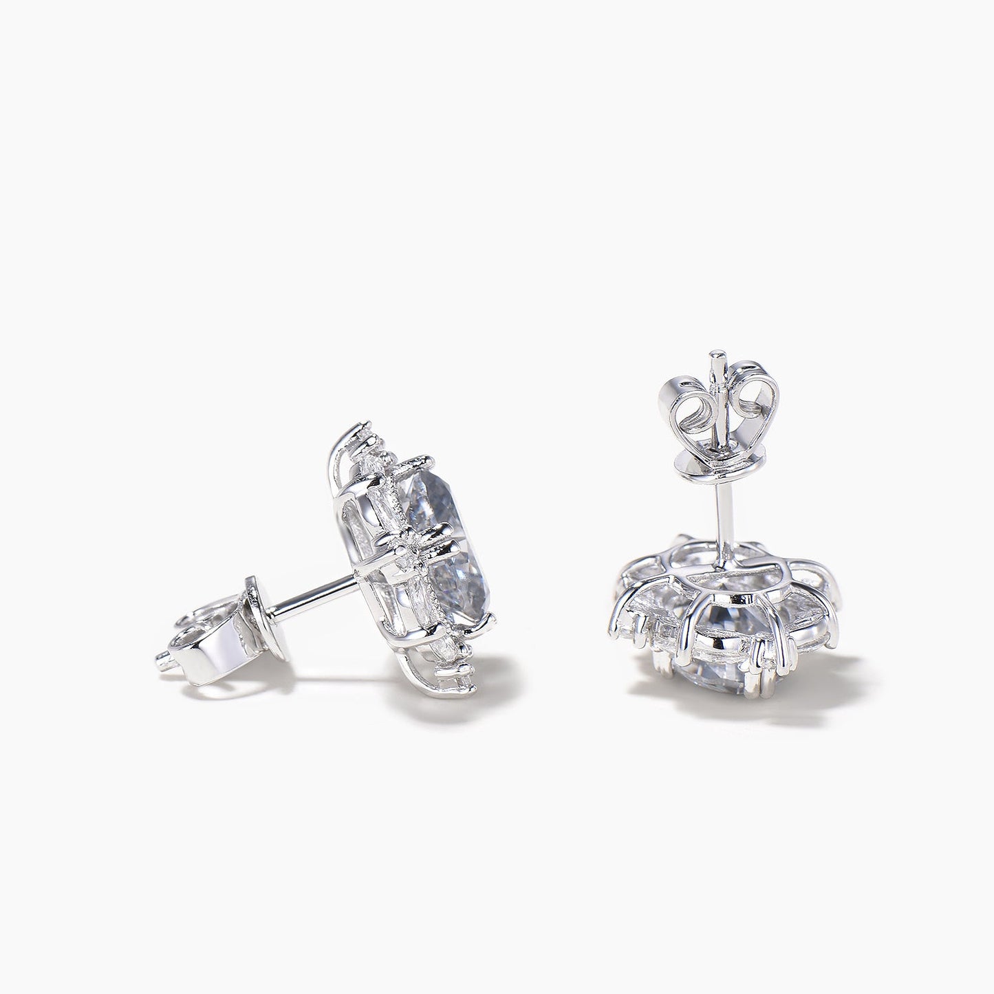 Oval Cut Moissanite Stud Earrings Marquise Moissanite Halo White Gold Earrings