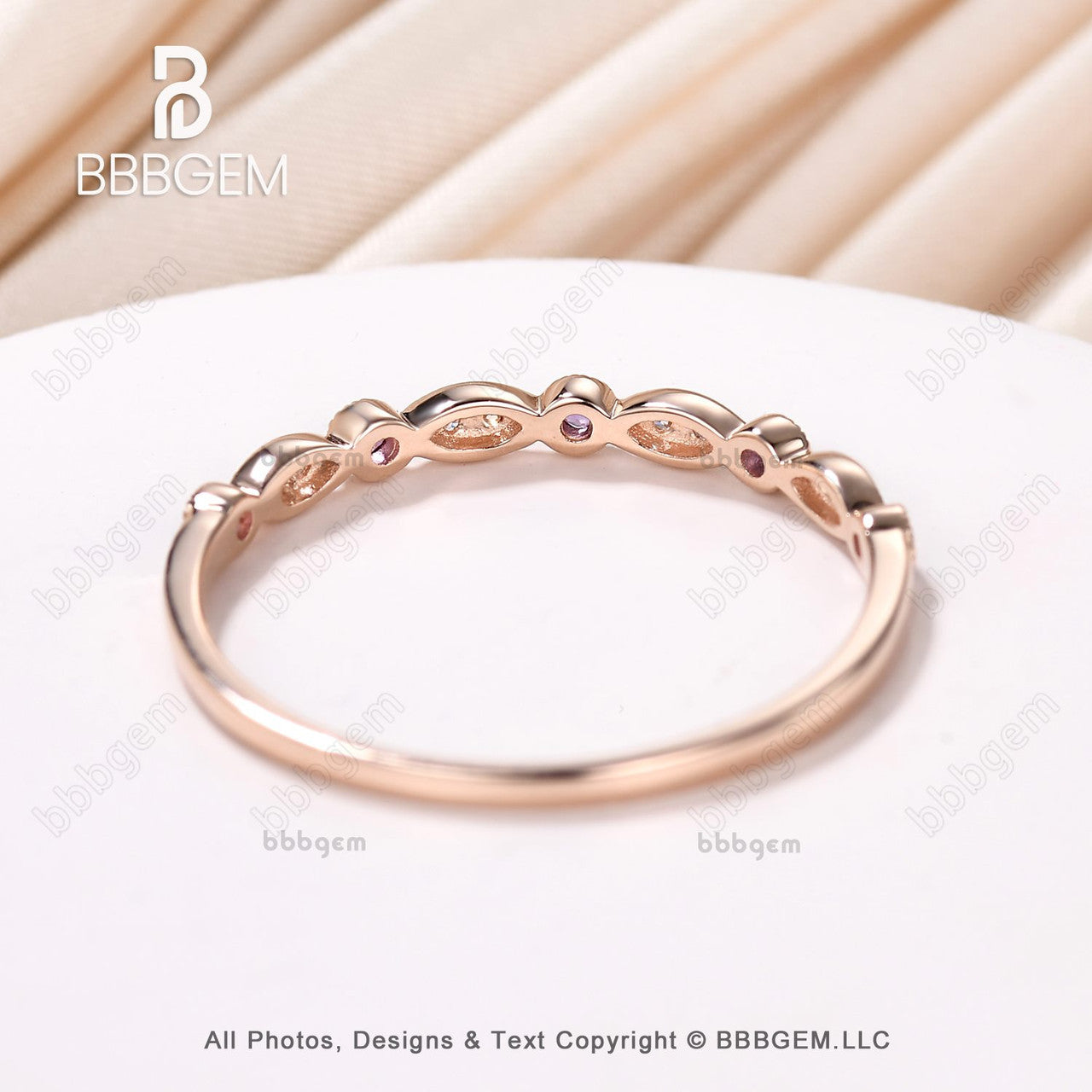 Amethyst Moissanite Wedding Band 1418k Rose Gold Half Eternity Marquise Shape
