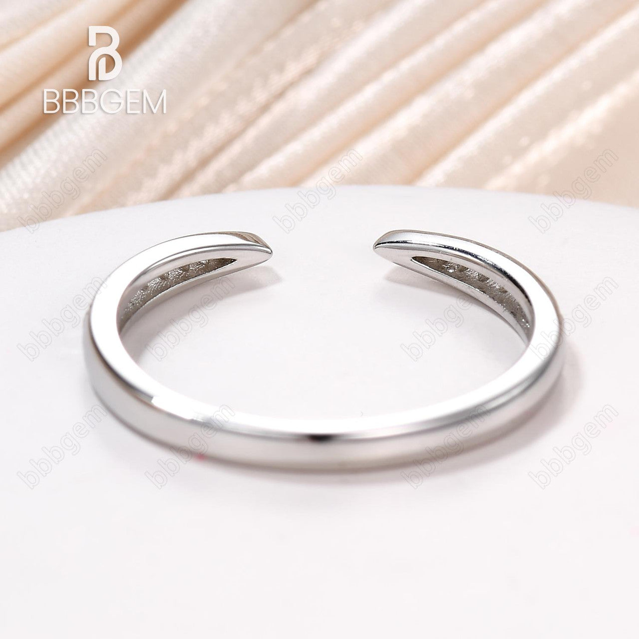 Contemporary Tapered Wedding Ring In Sterling Silver 18k White Gold Plated - Open Gap Tapered Dimond Band-BBBGEM Open Stacking Ring